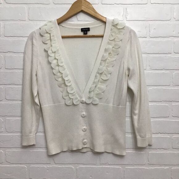 NINE west cream white cotton blend sweater embellishments petals details Large - Picture 10 of 10